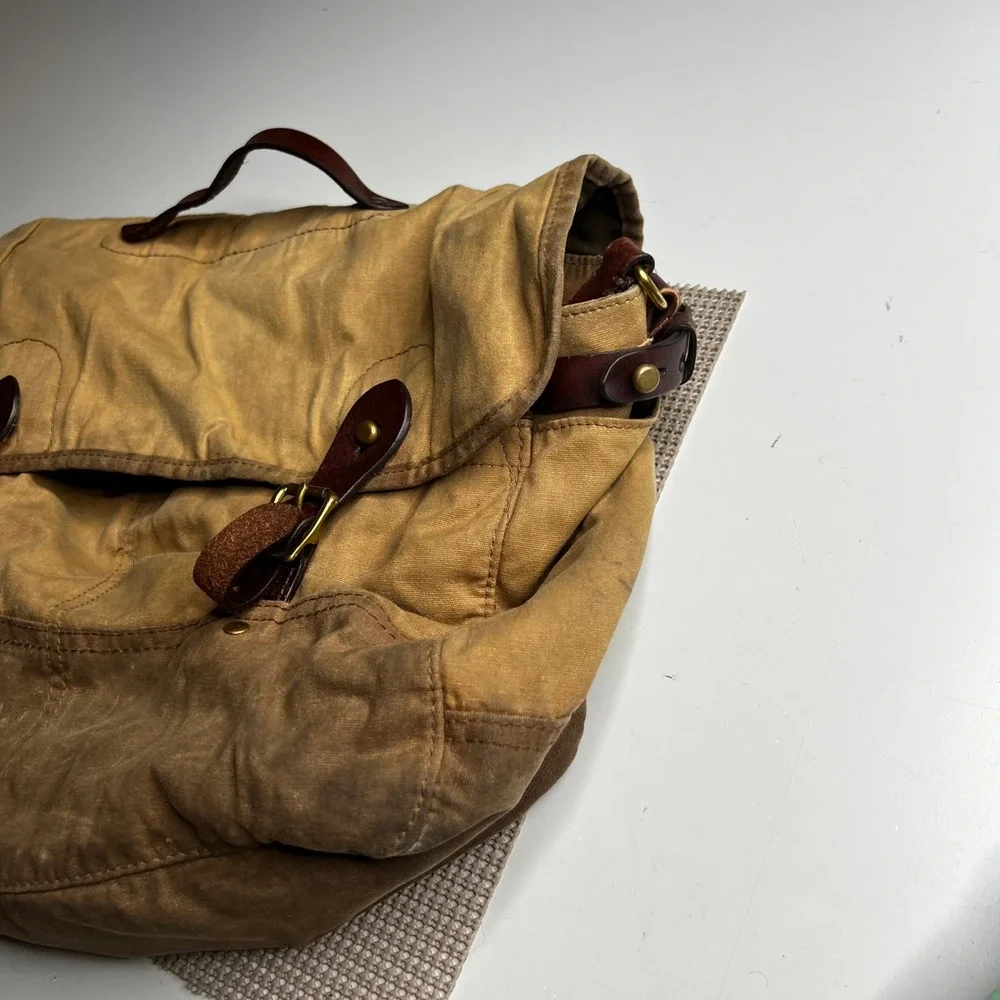 J.Crew Abingdon Messenger Bag Waxed Canvas Leather Field Satchel Laptop Bag